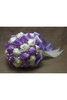 Fashion Round Shape Lavender and Ivory Fabric Wedding Bridal Bouquet with Rhinestone