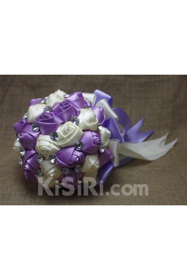 Fashion Round Shape Lavender and Ivory Fabric Wedding Bridal Bouquet with Rhinestone