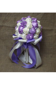 Fashion Round Shape Lavender and Ivory Fabric Wedding Bridal Bouquet with Rhinestone