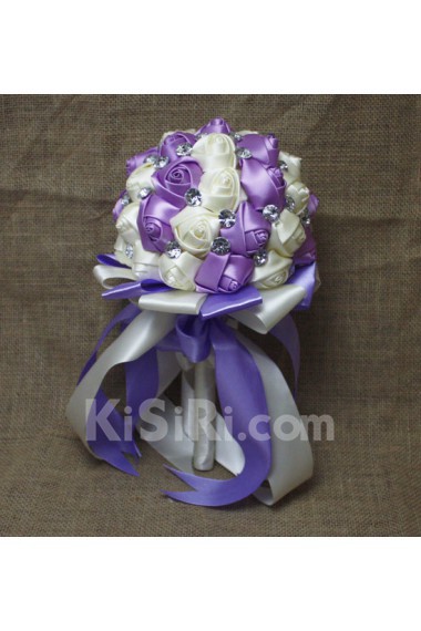 Fashion Round Shape Lavender and Ivory Fabric Wedding Bridal Bouquet with Rhinestone