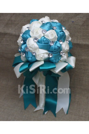 Fashion Round Shape Jade and Ivory Fabric Wedding Bridal Bouquet with Rhinestone