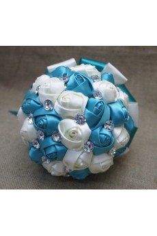 Fashion Round Shape Jade and Ivory Fabric Wedding Bridal Bouquet with Rhinestone