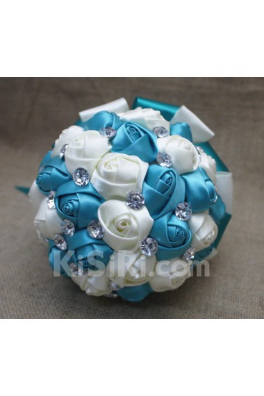 Fashion Round Shape Jade and Ivory Fabric Wedding Bridal Bouquet with Rhinestone