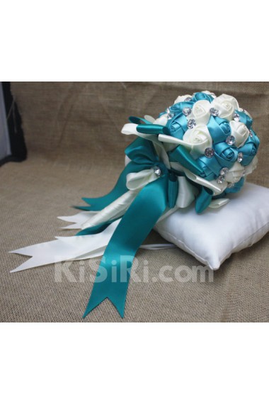 Round Shape Jade and Light White Fabric Wedding Bridal Bouquet with Rhinestone