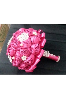 Fuchsia Satin Wedding Bridal Bouquet with Rhinestone and Imitation Pearls