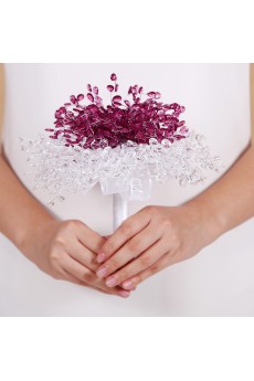 White and Purple Acrylic Crystal Wedding Bridal Bouquet with Satin Ribbons