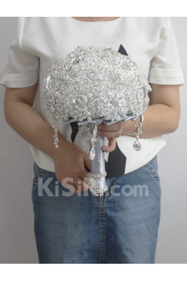 Round Shape Silver Rhinestone Wedding Bridal Bouquet