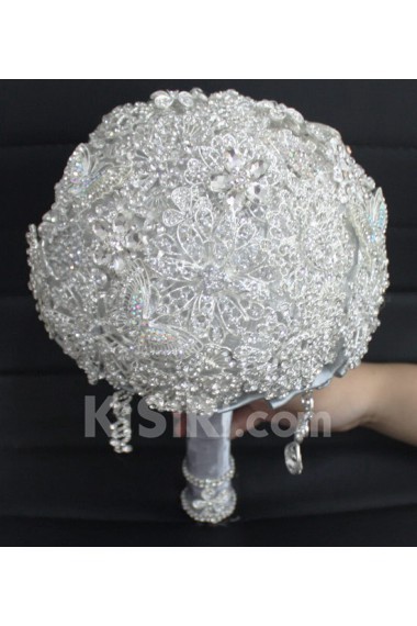 Round Shape Silver Rhinestone Wedding Bridal Bouquet