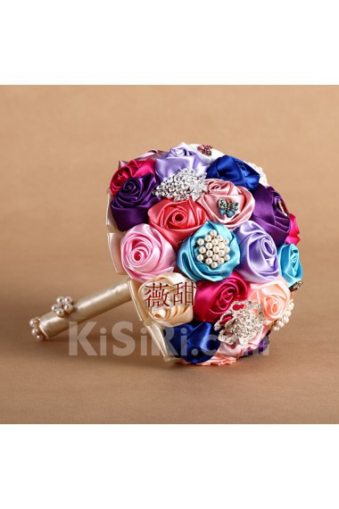 Round Shape Colored Silk Wedding Bridal Bouquet with Imitation Pearls