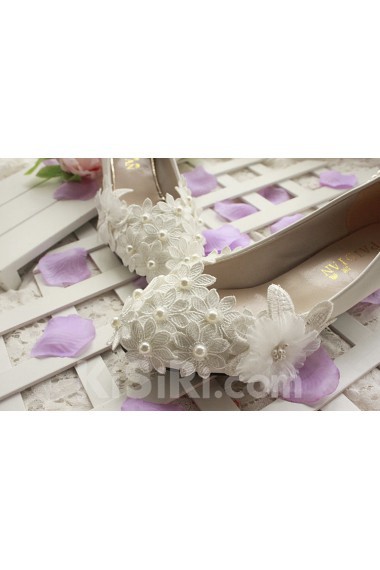 Handmade Lace Wedding Shoes with Imitation Pearls