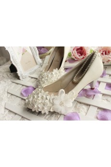 Handmade Lace Wedding Shoes with Imitation Pearls