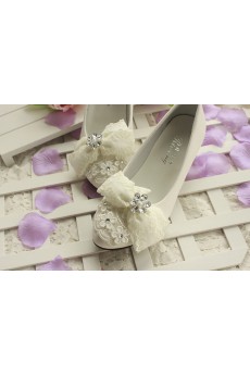 Handmade Lace Bow Wedding Shoes with Rhinestone