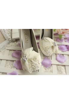 Handmade Lace Bow Wedding Shoes with Rhinestone