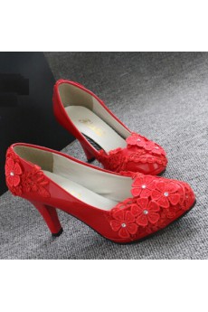 Handmade Lace Flowers Wedding Shoes with Rhinestone