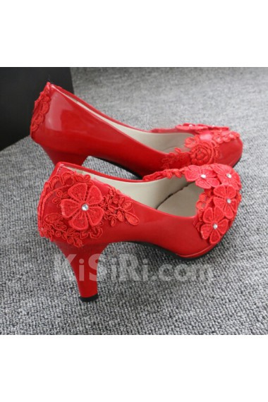 Handmade Lace Flowers Wedding Shoes with Rhinestone