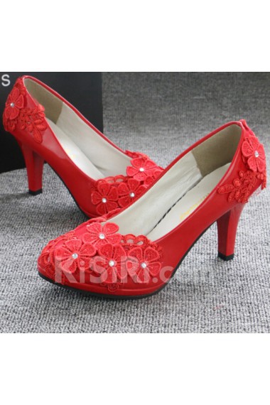 Handmade Lace Flowers Wedding Shoes with Rhinestone