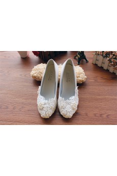 Handmade Lace Flowers Wedding Shoes with Imitation Pearls