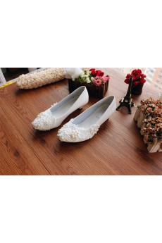 Handmade Lace Flowers Wedding Shoes with Imitation Pearls