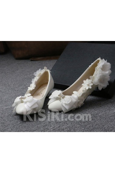 Handmade Lace Flowers Bow Wedding Shoes with Rhinestone