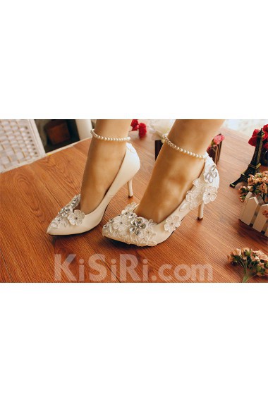 Handmade Flowers Rhinestone Wedding Shoes with Imitation Pearls