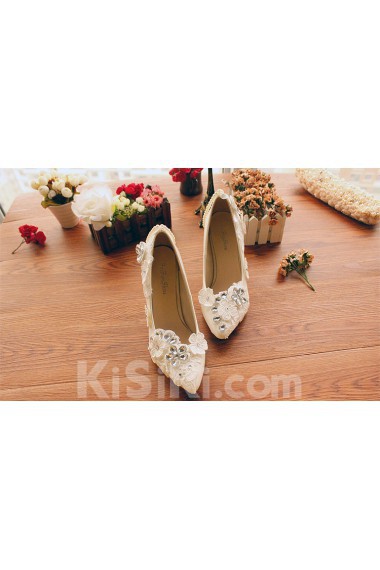 Handmade Flowers Rhinestone Wedding Shoes with Imitation Pearls