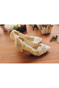 Handmade Flowers Rhinestone Wedding Shoes with Imitation Pearls