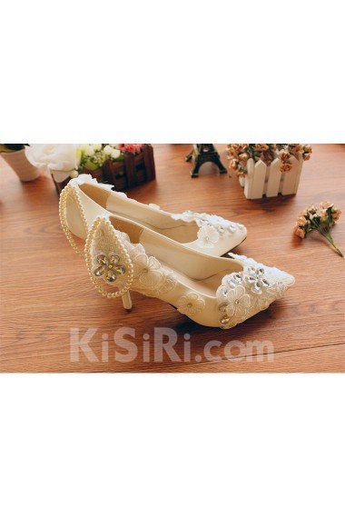 Handmade Flowers Rhinestone Wedding Shoes with Imitation Pearls