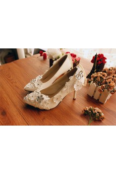 Handmade Flowers Rhinestone Wedding Shoes with Imitation Pearls