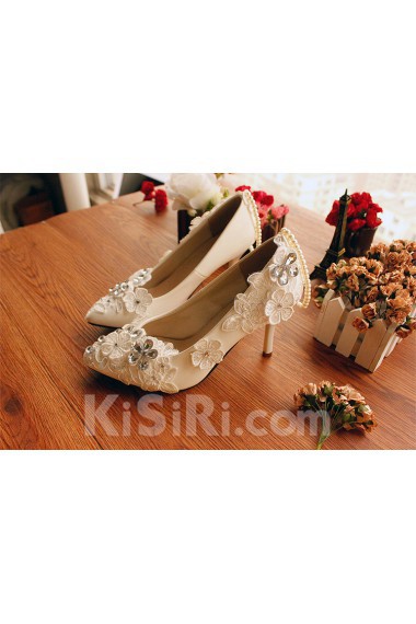 Handmade Flowers Rhinestone Wedding Shoes with Imitation Pearls