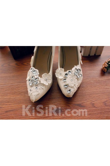 Handmade Flowers Rhinestone Wedding Shoes with Imitation Pearls