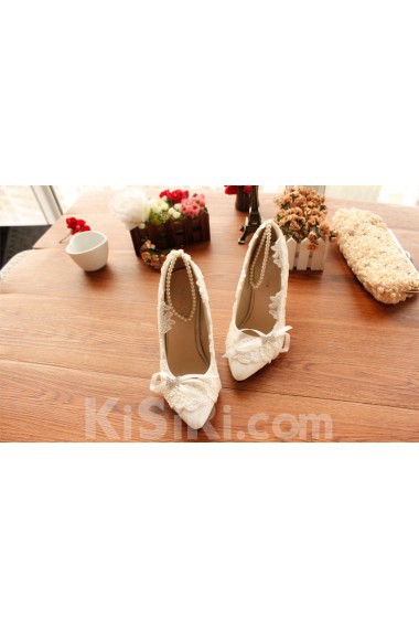 Handmade Lace Bows Wedding Shoes with Rhinestone