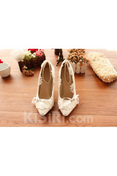 Handmade Lace Bows Wedding Shoes with Rhinestone