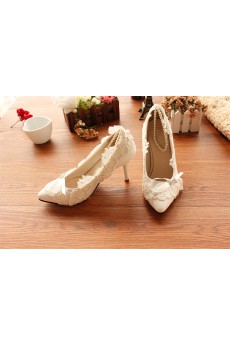 Handmade Lace Bows Wedding Shoes with Rhinestone