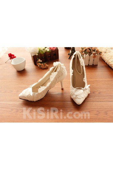 Handmade Lace Bows Wedding Shoes with Rhinestone