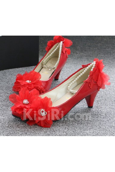 Handmade Lace Flowers Wedding Shoes with Rhinestone