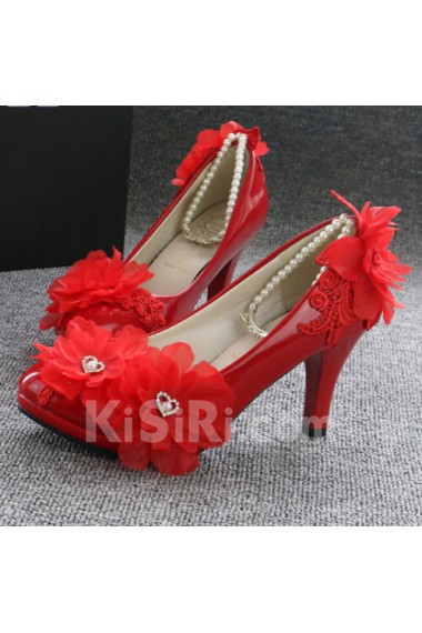 Handmade Lace Flowers Wedding Shoes with Rhinestone