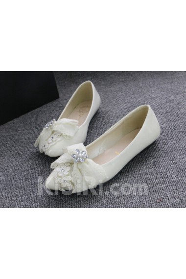 Handmade Lace Bow Wedding Shoes with Rhinestone