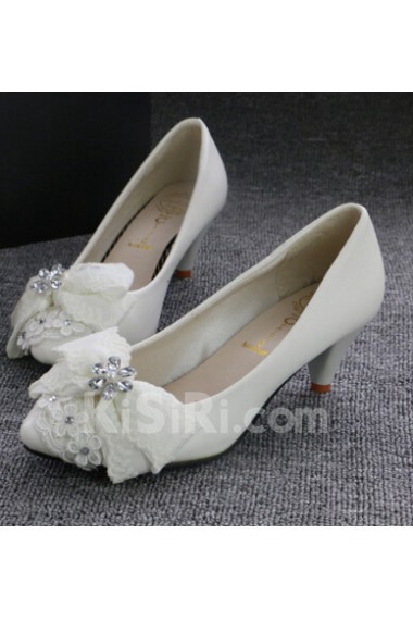 Handmade Lace Bow Wedding Shoes with Rhinestone