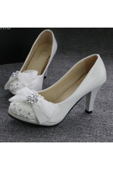 Handmade Lace Bow Wedding Shoes with Rhinestone