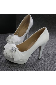 Handmade Lace Bow Wedding Shoes with Rhinestone