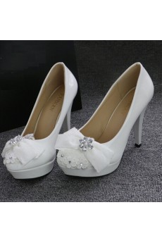 Handmade Lace Bow Wedding Shoes with Rhinestone