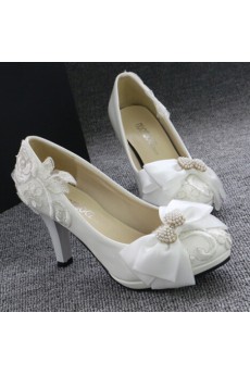 Handmade Bow Wedding Shoes with Beads