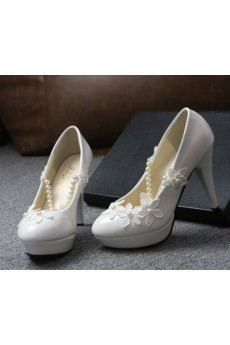 Handmade Lace Flowers Wedding Shoes with Imitation Pearls