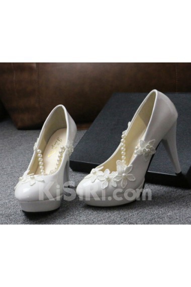 Handmade Lace Flowers Wedding Shoes with Imitation Pearls