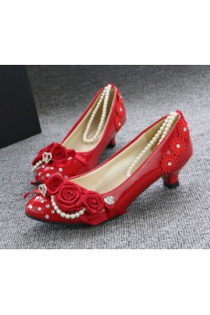 Handmade Lace Flowers Wedding Shoes with Imitation Pearls and Rhinestone