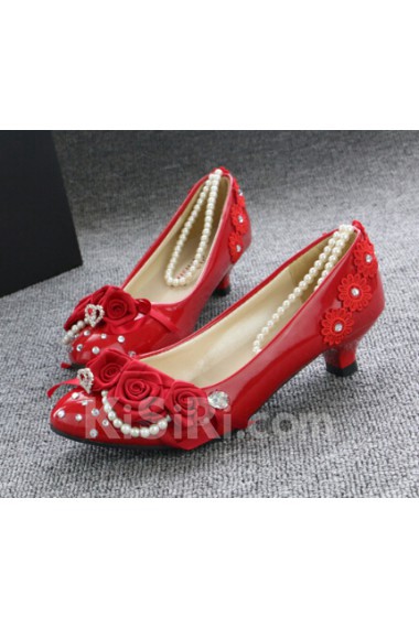 Handmade Lace Flowers Wedding Shoes with Imitation Pearls and Rhinestone