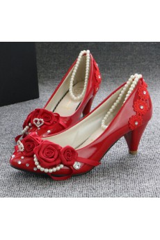 Handmade Lace Flowers Wedding Shoes with Imitation Pearls and Rhinestone