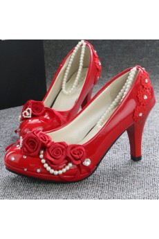 Handmade Lace Flowers Wedding Shoes with Imitation Pearls and Rhinestone