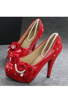 Handmade Lace Flowers Wedding Shoes with Imitation Pearls and Rhinestone