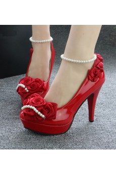 Handmade Lace Flowers Wedding Shoes with Imitation Pearls